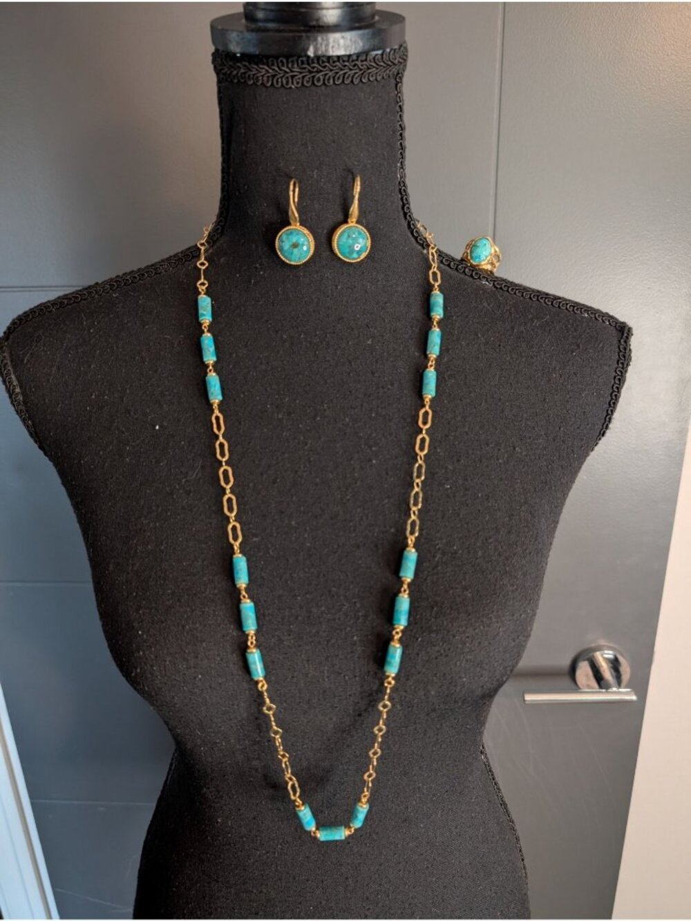 Bronzallure Turquoise & Gold-Plated Set: Necklace Earrings & Ring Made In Italy